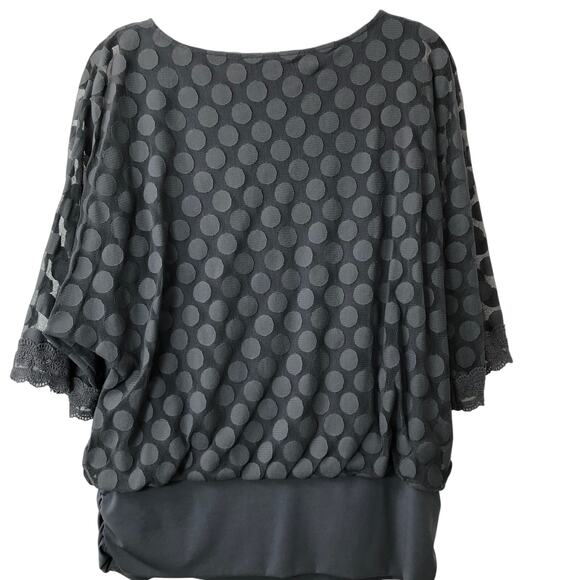 Alfani Woman polka dot mesh overlay boho crochet detail flare sleeves - Picture 5 of 5